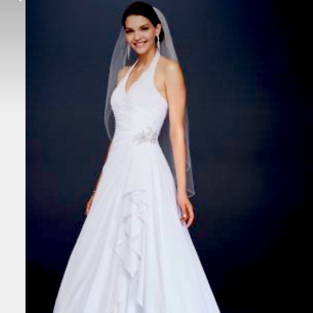 David’s bridal pleated chiffon halter wedding dress